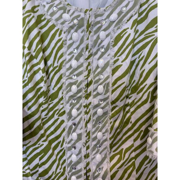 Silk Land Women's Green Zebra Blazer Short Embellished XL - Picture 3 of 8